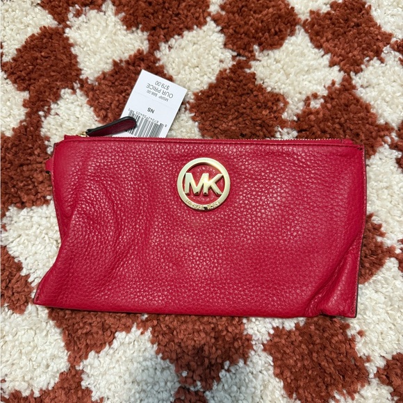 Michael Kors Vibrant Red Leather Wristlet - Picture 1 of 4